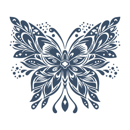 Graphic vector illustration of butterfly silhouette with floral elements.のイラスト素材