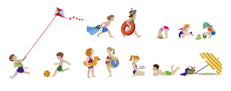 Vector illustration of children playing on the beach.のイラスト素材