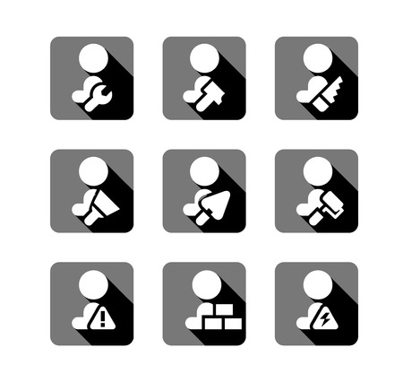 Vector icons of workers, builders with equipment, builders pictogramsのイラスト素材