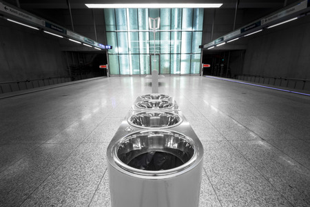 interior of a modern subway station,  garbage containerの写真素材