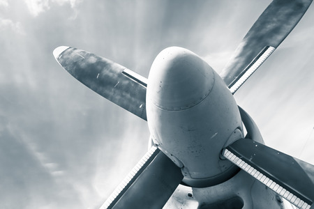 an old obsolete aircraft propeller, bottom-up, detailの写真素材