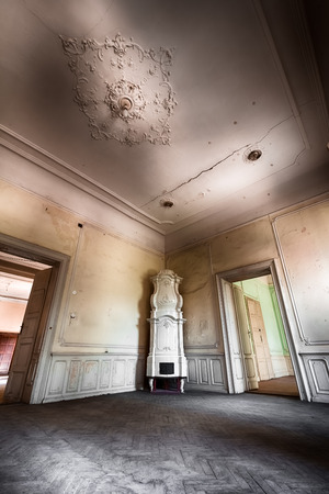 the bedroom of an old desolate flat, detailの写真素材