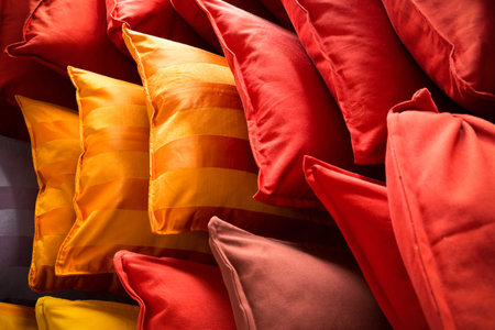 lots of colorful pillows in different patterns