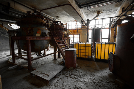 Industrial interior with storage tank in rusty colorsの写真素材