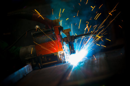 an automatkus welding machine during work
