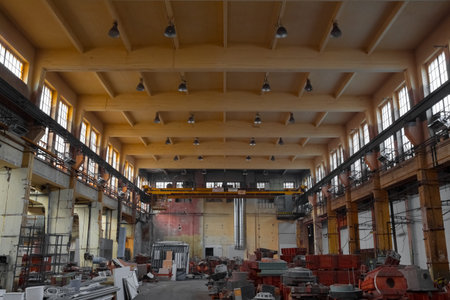 an old industrial interior, electric engine manufacturer