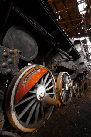 Old rusty locomotive wheel detail