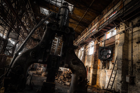 steam hammer in old iron factoryの写真素材