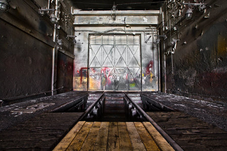 old abandon industrial construction interior, polishing workshop