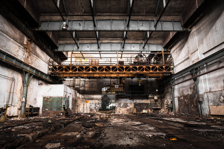 Abandoned industrial interior with bright light