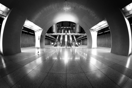 Modern interior of a subway station, poor lightingのeditorial素材