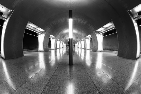 Modern interior of a subway station, poor lightingのeditorial素材