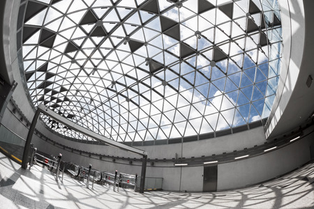 futuristic, modern building interior, glass roof structureのeditorial素材
