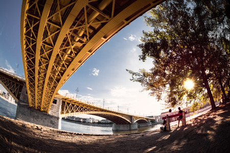One of Budapest on the Danube bridge, view from belowの写真素材