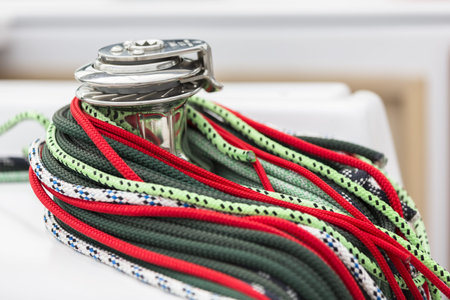 the coloured ropes of a sailing ship