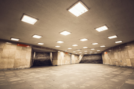 an old empty subway underpass in two stepsのeditorial素材