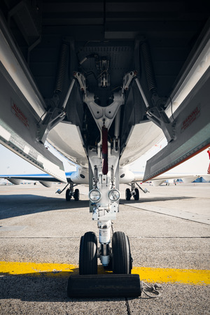 a first aircraft landing gear at the airport, detailのeditorial素材