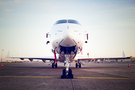 little white airplane on the airport, below from a viewのeditorial素材