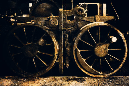 an old steel train wheels, vintage, detailの写真素材
