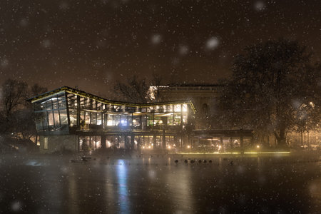 a winter townscape in a snowfall, budapestのeditorial素材