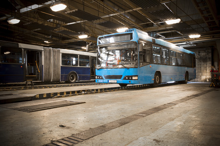 the dirty oily bus garage inspection pitのeditorial素材