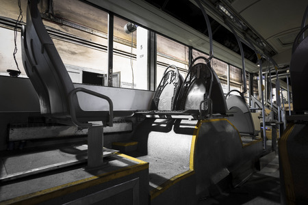 Modern interior of the bus disassembled During reconstructionのeditorial素材