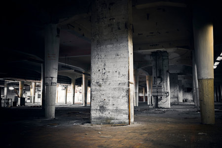 industrial interior of an abandoned factory building