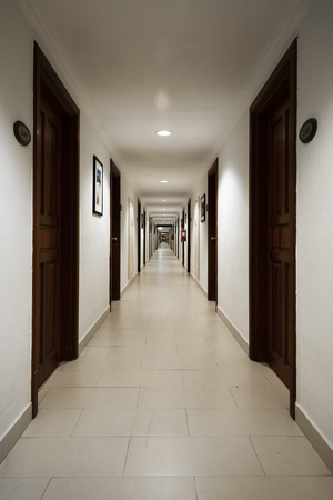 empty corridor in an abandoned buildingの写真素材