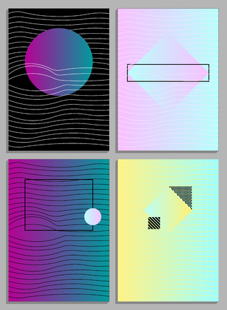 Posters with abstract forms, geometric style 80's, memphis. Retro-art for covers, banners, flyers and posters. Vector illustration.のイラスト素材