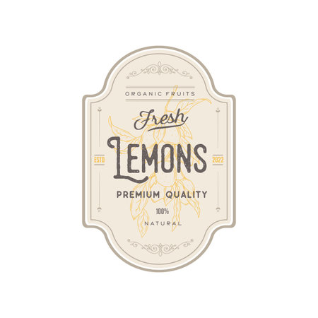Lemon Badge or Logo Template. Vintage Premium Emblem. Isolated.のイラスト素材