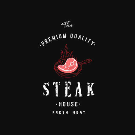 Steak House or Meat Store Vintage Typography Label, Emblem, Logo Template. Isolated.のイラスト素材