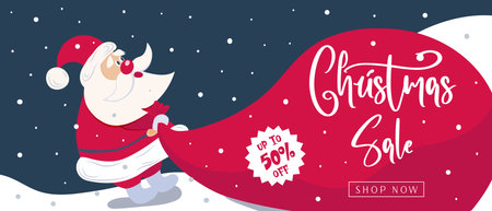 Christmas Sale banner with Santa Claus cartoon style.のイラスト素材