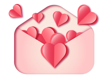 Origami Red, White hearts. Valentines postcard with wings in paper cut style. Romantic Holidays. Love. 14 February.のイラスト素材