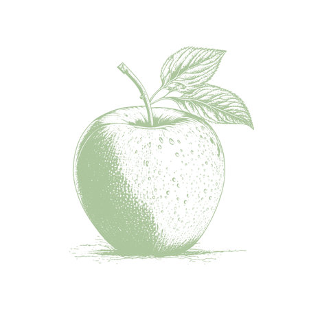 Apple fruit vector illustration. Engraved organic food hand drawn sketch engraving illustration. Black white apple isolated on white background.のイラスト素材