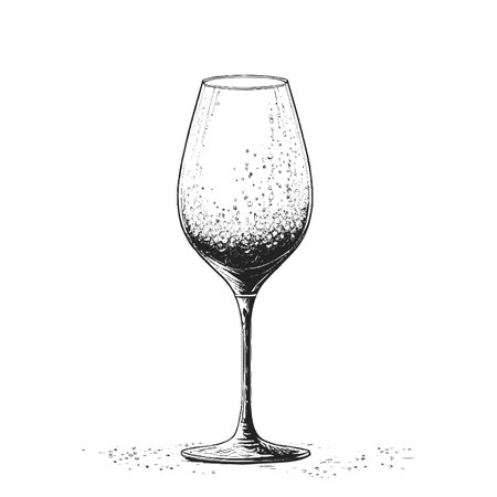 Vector vintage illustration with hand drawn champagne flute. Elements isolated on white for bar menu. Black and white.のイラスト素材