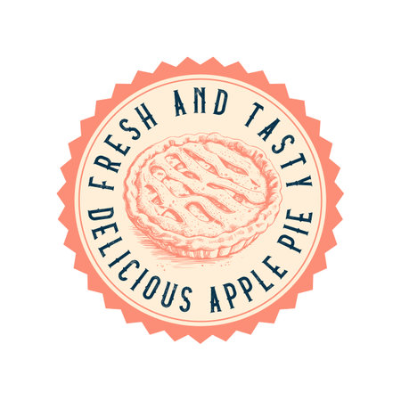 Vintage style bakery shop label, badge, emblem, logo. Vector illustration. Graphic art with engraved design element of American pie. Linear graphic isolated on white background.のイラスト素材