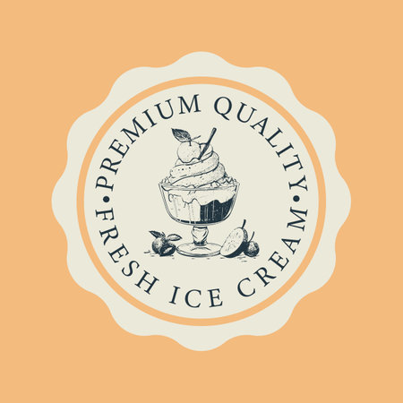 Ice cream Hand Drawn Design Element in Vintage Style for Logotype, Label, Badge and other design. Ice cream shop retro vector illustration.のイラスト素材