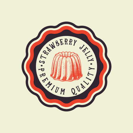 Vintage label, logo,badge of Jelly Pudding hand drawn sketch style. Drawing element design. Used for menu, poster, banner, label, logo or printed t-shirts, etc.のイラスト素材