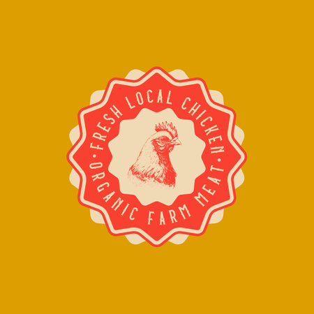 Vintage Textured Chicken Emblem Logo Icon with Yummy colors and Appetizing Look. Great for Food Packaging, Restaurants, Grill, BBQ, Butchery etc. Retro Hen Vector Illustrationのイラスト素材