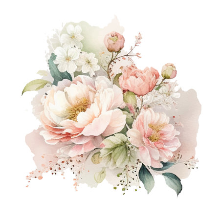 Watercolor Vector floral bouquet design garden pink peach lavender creamy powder pale Rose wax flowers. Wedding vector invite card Watercolor designer element setのイラスト素材