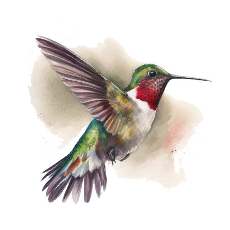 watercolor ruby-throated hummingbird. Vector illustration for greeting cards, invitations, and other printing and web projects.のイラスト素材