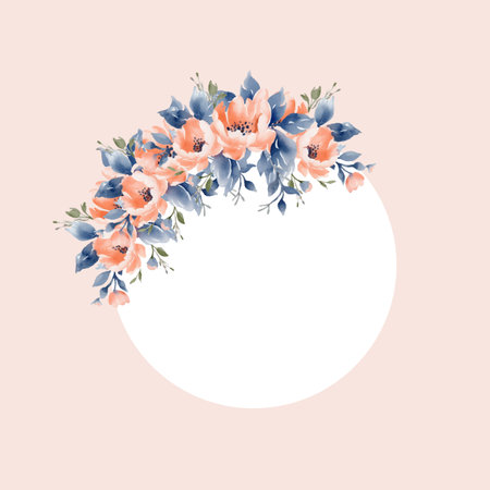 Vector flowers frame. Beautiful wreath. Elegant floral collection with isolated blue,peach leaves and flowers, hand drawn watercolor. Design for invitation, wedding or greeting cardsのイラスト素材