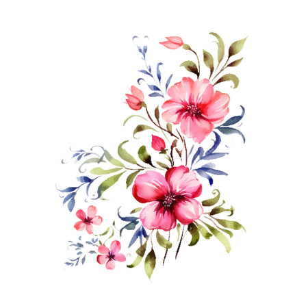 Set of floral branch. Flower pink and blue rose, green leaves. Wedding concept with flowers. Floral poster, invite. Vector arrangements for greeting card or invitation designのイラスト素材