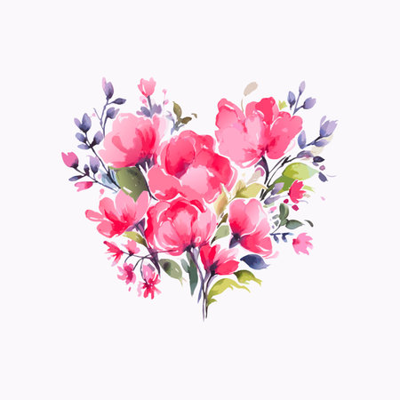Watercolor wild pink flowers bouquet, isolated. Abstract spring wild flowers, grass, leaf branch, floral leaves in minimal style.のイラスト素材