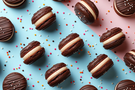 mini cakes with chocolate and strawberriesの写真素材