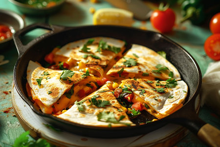 Cheese quesadillas in a cast iron pan