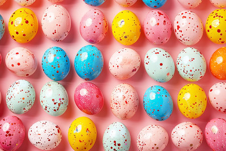 Easter background of colorful painted eggs pattern