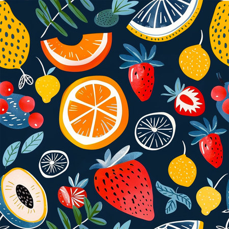 Tropical summer fruit seamless pattern. Citrus tree in hand drawn style fabric design with oranges,...
