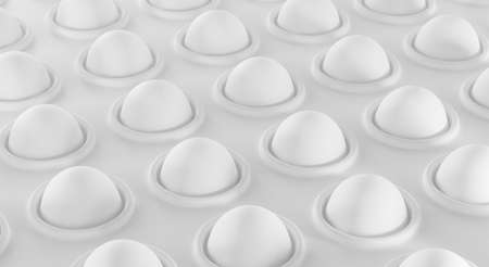 White geometric background. Simple dimple push sensory fidget mockup. Anti-stress toy pop it, game for fine motor skills of children, texture backdrop top view. Realistic illustration, 3d render.の写真素材