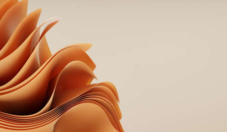 3d render, abstract modern geometric background, folded fabric or paper macro, fashion wallpaper with wavy brick color layers and ruffles, minimal design on beige backdrop, multilayer effectの写真素材